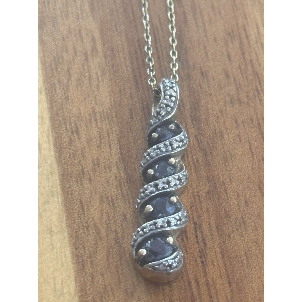 ROSS SIMONS 925 Sterling Silver Vintage Sapphire Pendant Box Chain Necklace 18"